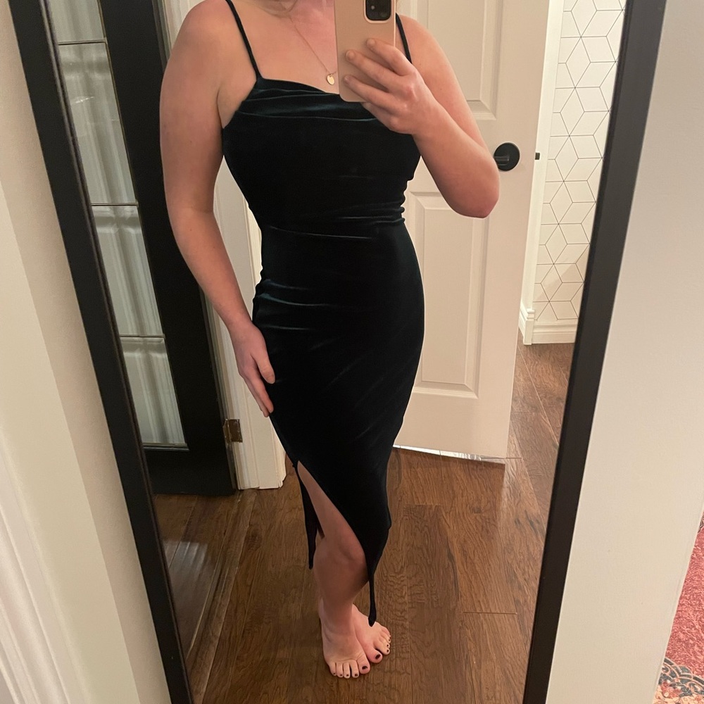 Brand new Velvet High slit dress in Hunter Green with cowl neck